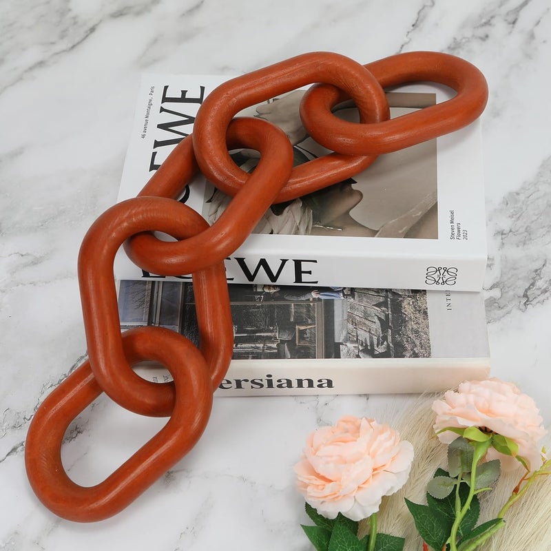 HMASYO Brown Wood Chain Link Decor, 5-Link Wooden Decorative Chain Home Decor Accents, Coffee Table Decor, Shelf Decor Aesthetic, Modern Bookshelf Table Decorative Objects for Living Room - Image 1