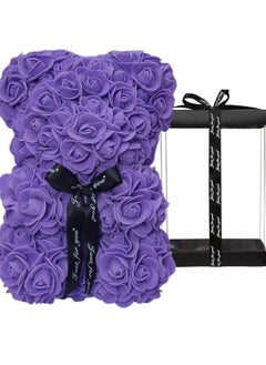 Festive Gallery Rose Bear Gift Rose Teddy Bear On Every Rose Bear Flower Bear Perfect for Anniversaries Clear Gift Box Included Purple10Inch Height  - Image 1