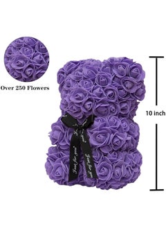 Festive Gallery Rose Bear Gift Rose Teddy Bear On Every Rose Bear Flower Bear Perfect for Anniversaries Clear Gift Box Included Purple10Inch Height  - Image 2
