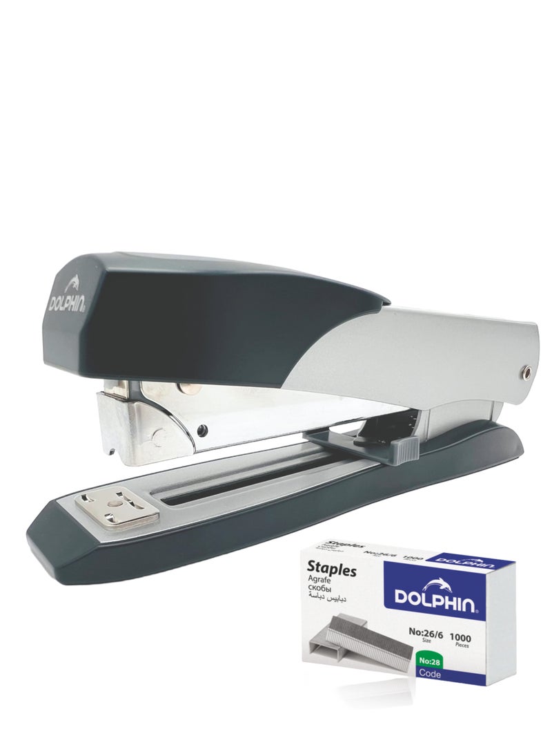 Dolphin DS-15 Full Strip Metal Stapler – 45 Sheet Capacity, Jam-Free Operation, Front Loading with Push Button, Uses 26/6 Staples, 5-Year Guarantee 