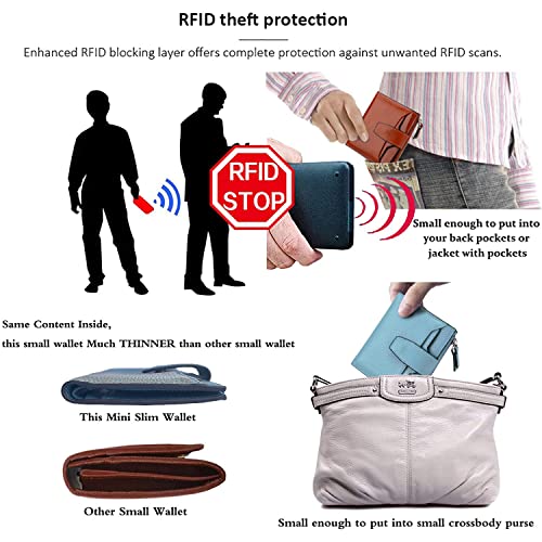AINIMOER Women's RFID Blocking Leather Small Compact Bi-fold Zipper Pocket Wallet Card Case Purse with id Window (Lichee Navy Blue) - Image 5