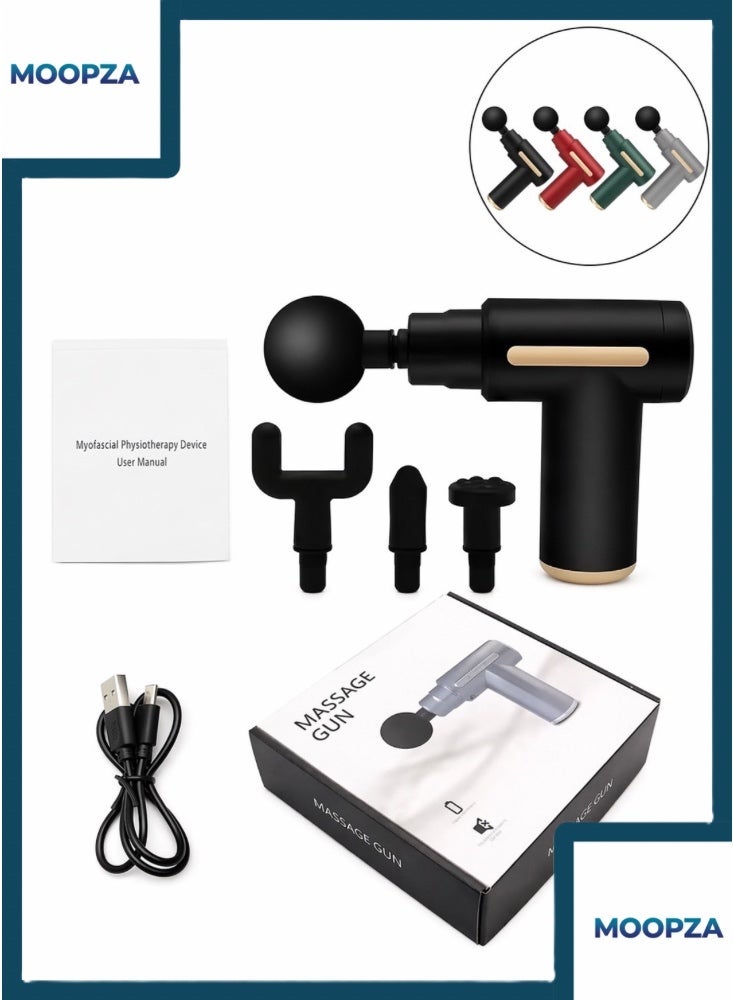 Mini Portable Muscle Relaxation Massage Gun, Electric Deep Tissue Massager for Neck, Shoulders and Body, Professional Grade Design, 4 Massage Attachments, Charging Cable Included, Mixed Colours