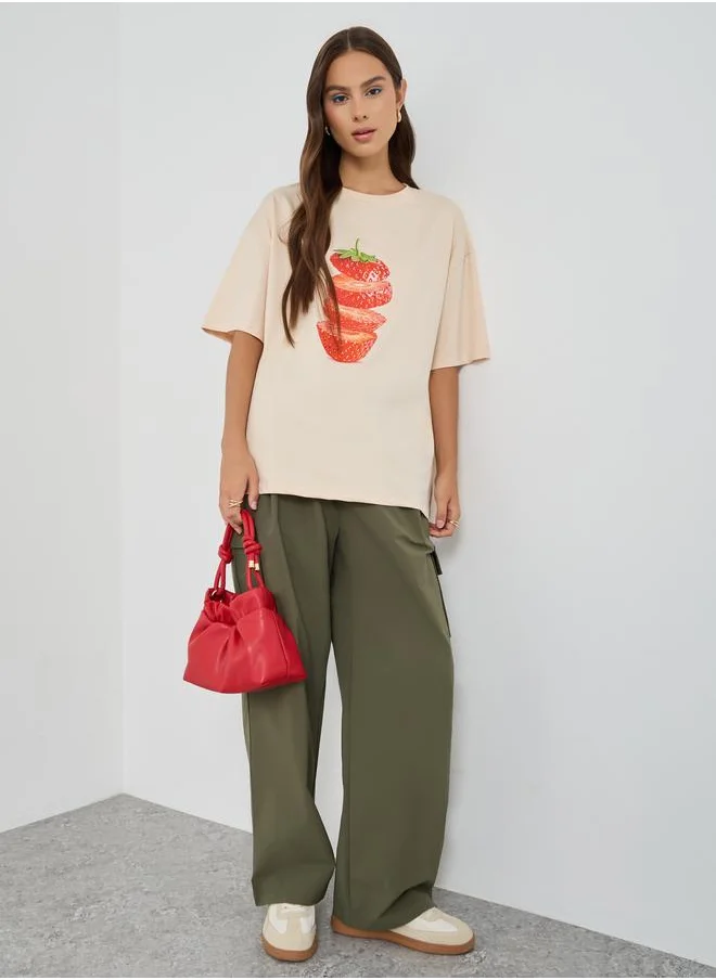 تايك تو Take Two Graphic Printed Oversized T-Shirt