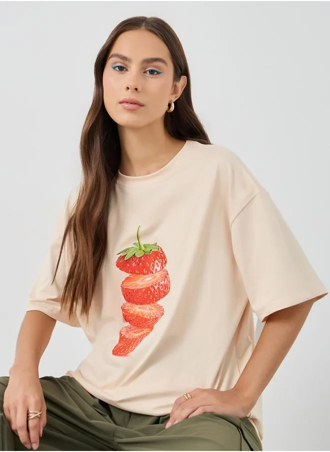 تايك تو Take Two Graphic Printed Oversized T-Shirt