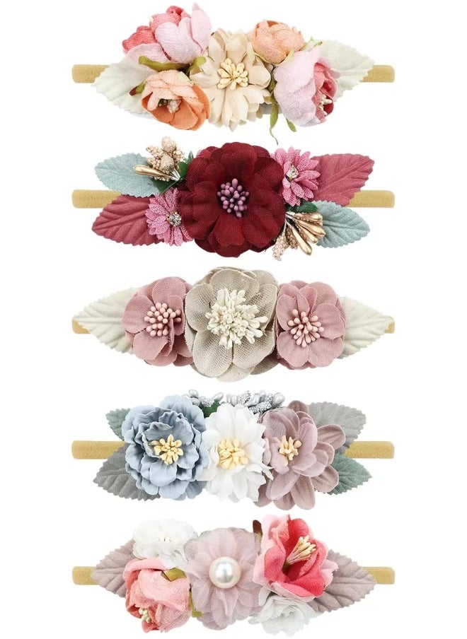 Cinaci Cinaci 5 Pack Delicate Floral Flower Nylon Headbands Hair Bands Accessories for Baby Girls Newborns Infants Toddlers Kids  - Image 1