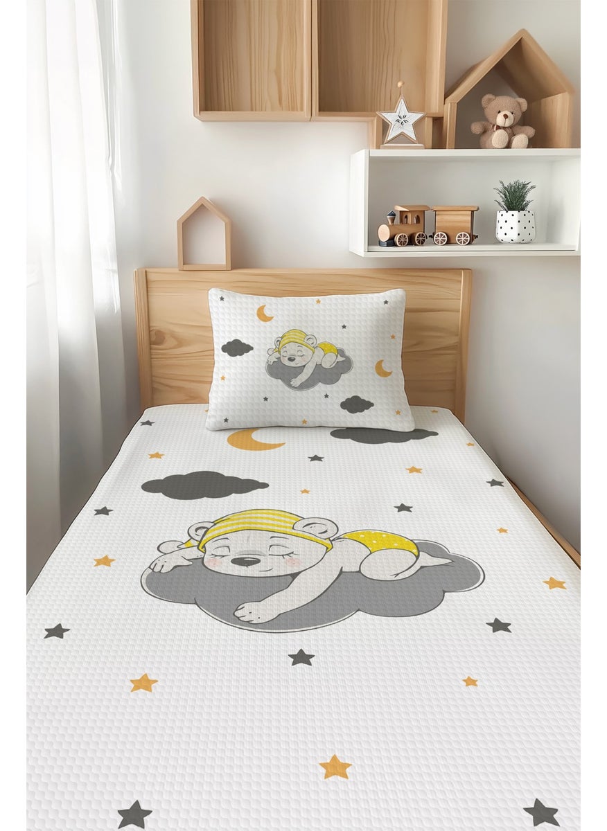 Talia Home - Sleeping Bear Patterned Single Child Blanket Set Tlap-084 - Image 1
