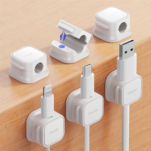 Picozon 6 Pack Magnetic Cable Clip Organizer Cord Holder, Picozon Adhesive Cable Management, Wire Phone USB Charger Cable Holder Keeper Organizer for Car, Office Home Desktop, Wall, Night Table - Image 1