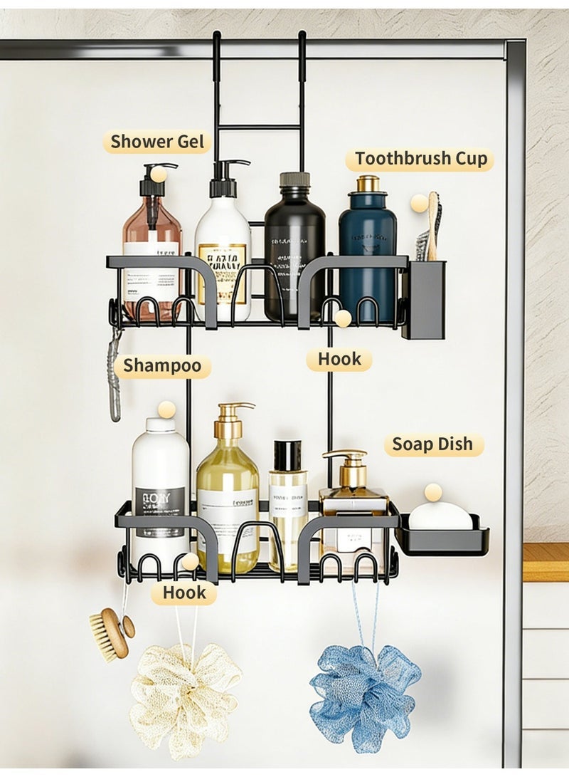 Genie Jar 2 Tier Over Door Shower Caddy with 10 Hooks No Drilling Hanging Shower Organizer Large Capacity Bathroom Storage Rack with Soap Dish Toothbrush Holder - Image 3
