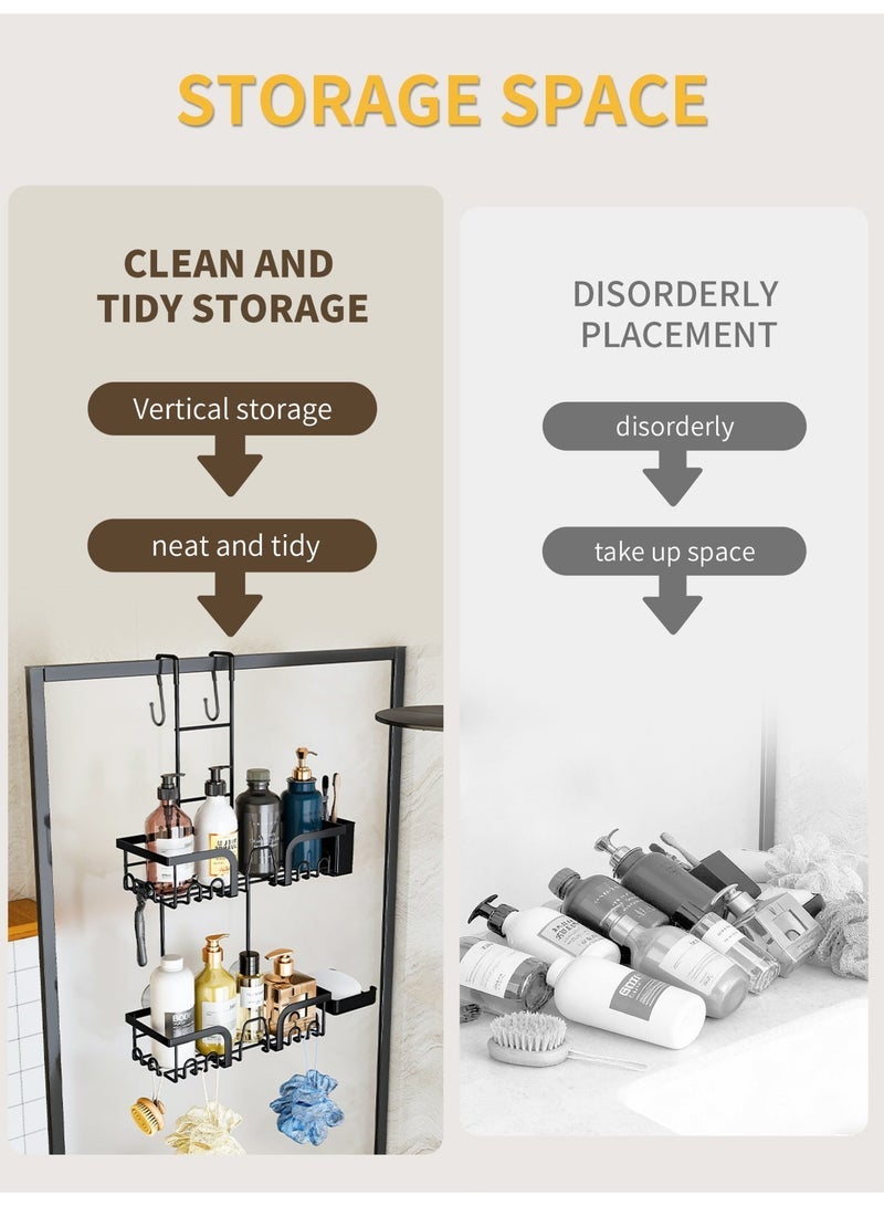 Genie Jar 2 Tier Over Door Shower Caddy with 10 Hooks No Drilling Hanging Shower Organizer Large Capacity Bathroom Storage Rack with Soap Dish Toothbrush Holder - Image 2