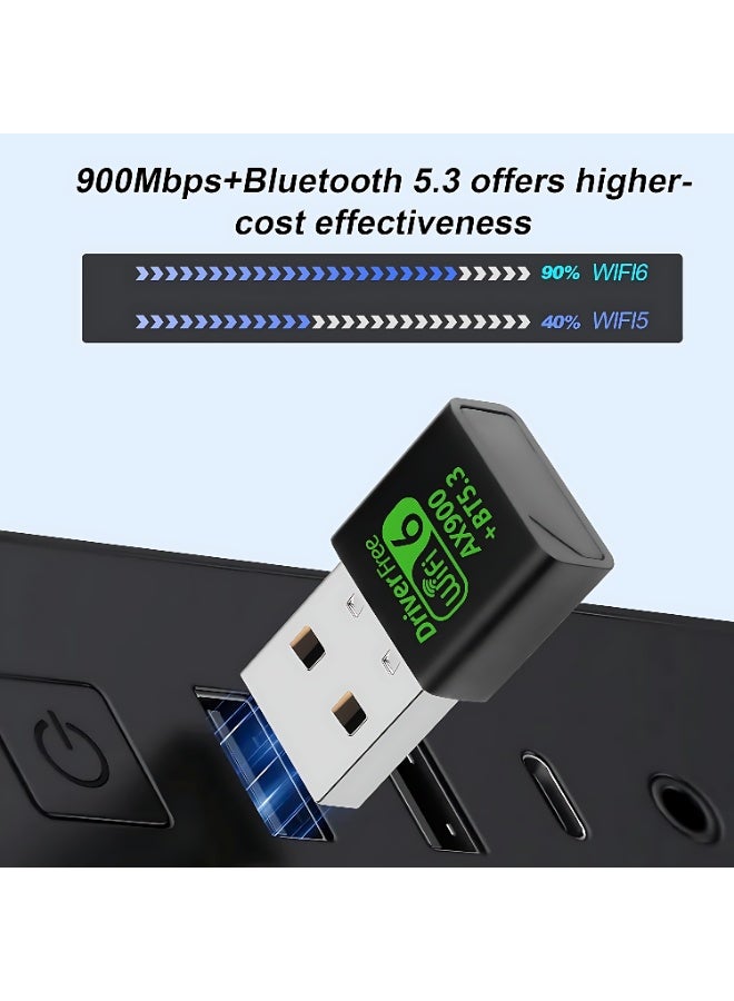 أثير محول USB WiFi Bluetooth ، 900 ميجابت في الثانية WiFi 6 و Bluetooth 5.3 ثنائي النطاق 2.4 / 5 جيجا هرتز ، جهاز استقبال خارجي للشبكة اللاسلكية ، جهاز استقبال USB Wi-Fi للكمبيوتر الشخصي / الكمبيوتر المحمول / سطح المكتب ، دونجل WiFi صغير - Image 3