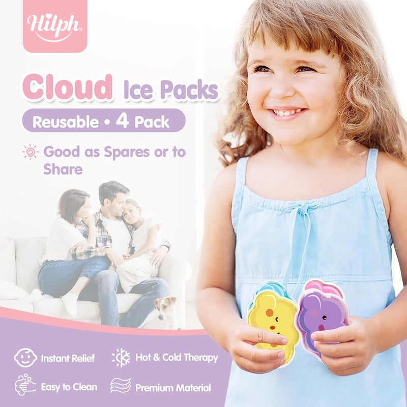 Hilph حزم هيلف للأطفال من أكياس الثلج للإصابات 4 حزم صغيرة لطيفة من حبيبات الجل لأكياس الثلج للإصابات قابلة لإعادة الاستخدام للأطفال والرضع وضغط ساخن وبارد لتخفيف آلام الجسم والكدمات والإسعافات الأولية لصندوق الغداء - Image 3
