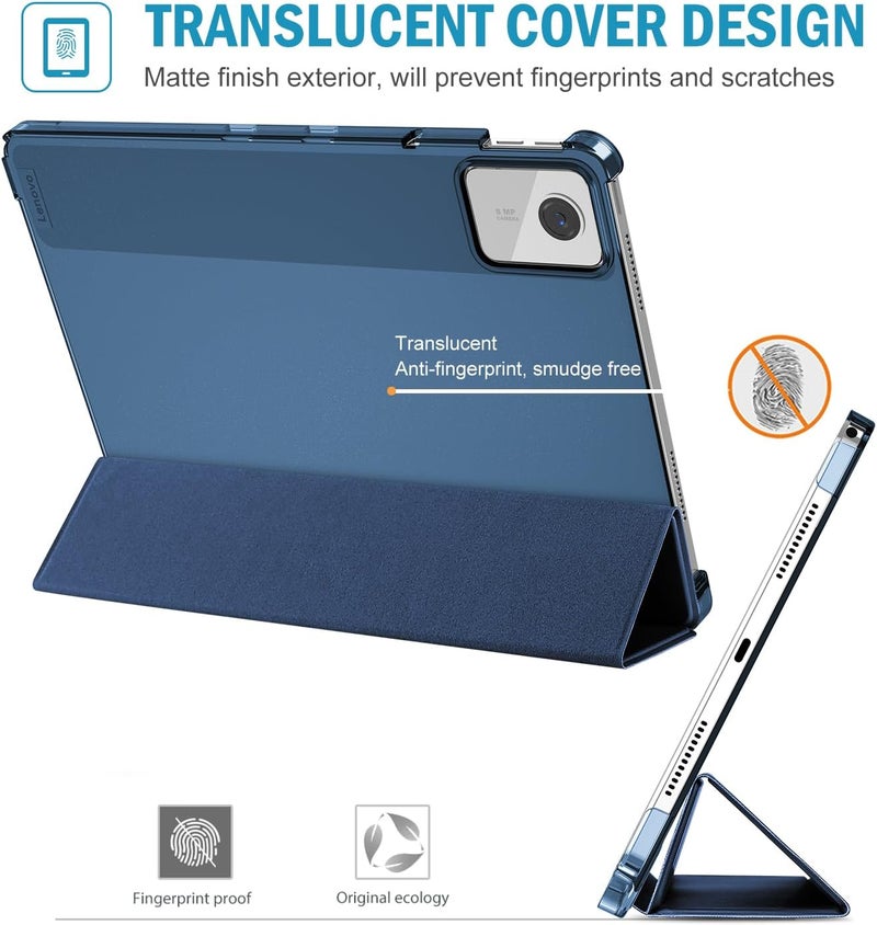 Procases Smart Case For Lenovo Tab M11 11" 2024 Tb330Fu With Pen Holder, Slim Stand Tri-Fold Hard Shell Protective Tablet Cover Translucent Back Case Support Auto Wake/Sleep -Navy - Image 2