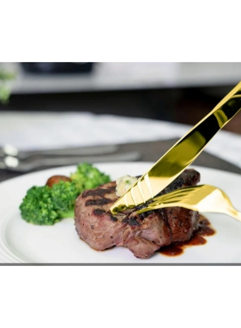 Huitich 24-Piece Stainless Steel Cutlery Set with Stand Gold Finish - Image 5
