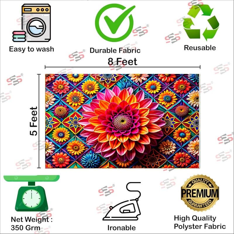 S2S قماش خلفية مزهرة أنيق لتزيين البوجا التقليدي، قماش تزيين خلفية | قماش ستائر لجميع المهرجانات والفعاليات والمناسبات - (5 × 8 قدم) (مزهرة مختلطة) - Image 3