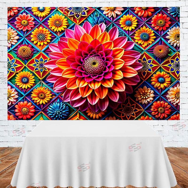 S2S قماش خلفية مزهرة أنيق لتزيين البوجا التقليدي، قماش تزيين خلفية | قماش ستائر لجميع المهرجانات والفعاليات والمناسبات - (5 × 8 قدم) (مزهرة مختلطة) - Image 4