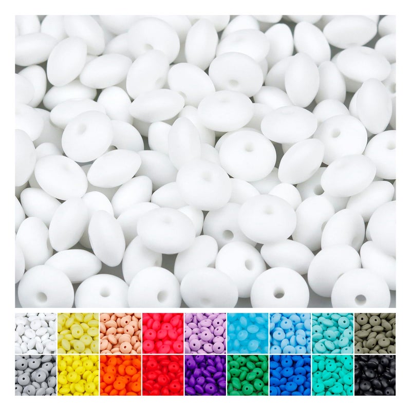 FIVEIZERO 180Pcs Fiveizero Silicone Lentil Beads 12Mm Silicone Abacus Focal Beads Bulk Colorful Diy Loose Beads For Bracelet Necklace Crafts Pen Making(White) - Image 1