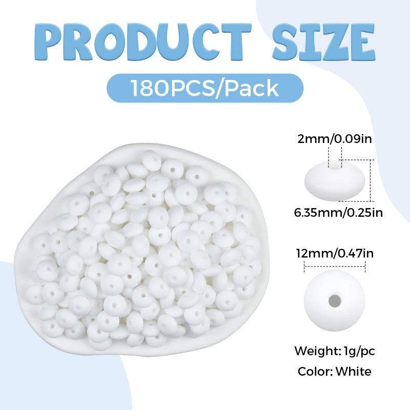 FIVEIZERO 180Pcs Fiveizero Silicone Lentil Beads 12Mm Silicone Abacus Focal Beads Bulk Colorful Diy Loose Beads For Bracelet Necklace Crafts Pen Making(White) - Image 2