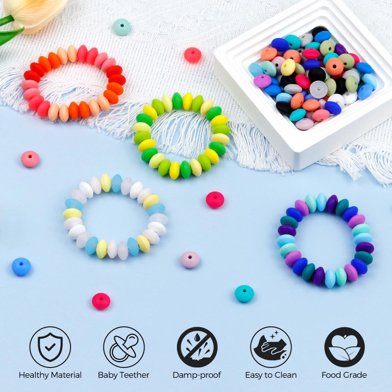 FIVEIZERO 180Pcs Fiveizero Silicone Lentil Beads 12Mm Silicone Abacus Focal Beads Bulk Colorful Diy Loose Beads For Bracelet Necklace Crafts Pen Making(White) - Image 4