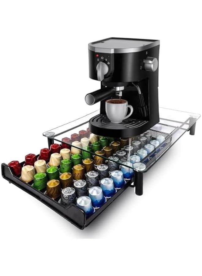 MIXDE Coffee Capsule Storage Drawer, Pod Holder K Cup 60 Capacity Pod Coffee Capsules Organizer with Sliding Baskets Coffee Stand Holder Coffee Storage Station for Countertop Office Home Kitchen - Image 1