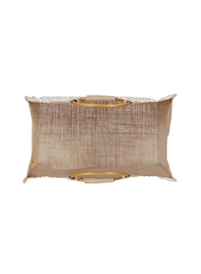 Jute Cottage Eco-Friendly Unisex Shopping Bag | 11x14x8 in Brown Jute with Mughal Print & Cane Handles | Handcrafted Sustainable Tote for Grocery, Travel, Daily Use - Image 3