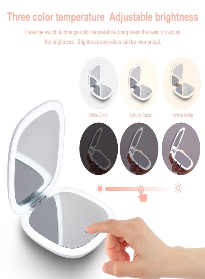 Mocado Compact LED Magnifying Travel Makeup-Mirror - 4 inches 1X/10X Magnification Small Hand Pocket Dimmable Double Sided USB Rechargeable Touch Screen, Portable Tabletop Cosmetic (White) - Image 3