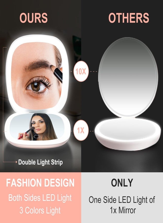 Mocado Compact LED Magnifying Travel Makeup-Mirror - 4 inches 1X/10X Magnification Small Hand Pocket Dimmable Double Sided USB Rechargeable Touch Screen, Portable Tabletop Cosmetic (White) - Image 2