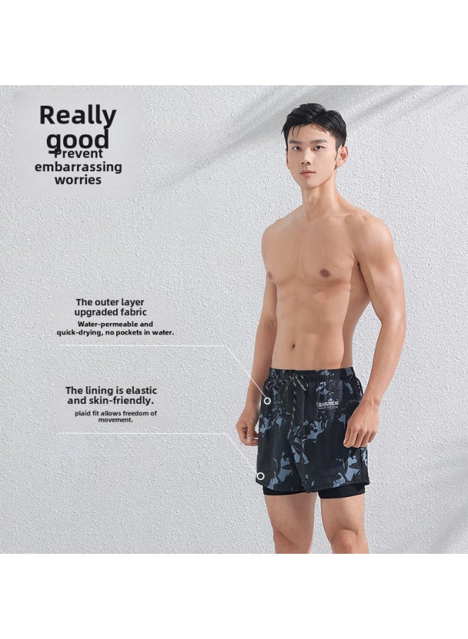 Swimming Trunks Men's Plus Size Anti-embarrassment 2025 Professional Beach Pants Hot Spring Full Set Of Swimming Equipment Wholesale-Color:Black Special Swimming Cap Goggles [send Nose Clip Earplug]]-