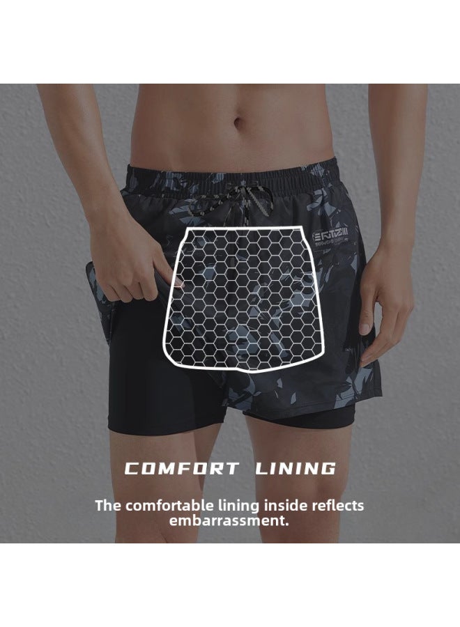Swimming Trunks Men's Plus Size Anti-embarrassment 2025 Professional Beach Pants Hot Spring Full Set Of Swimming Equipment Wholesale-Color:Black Special Swimming Cap Goggles [send Nose Clip Earplug]]-