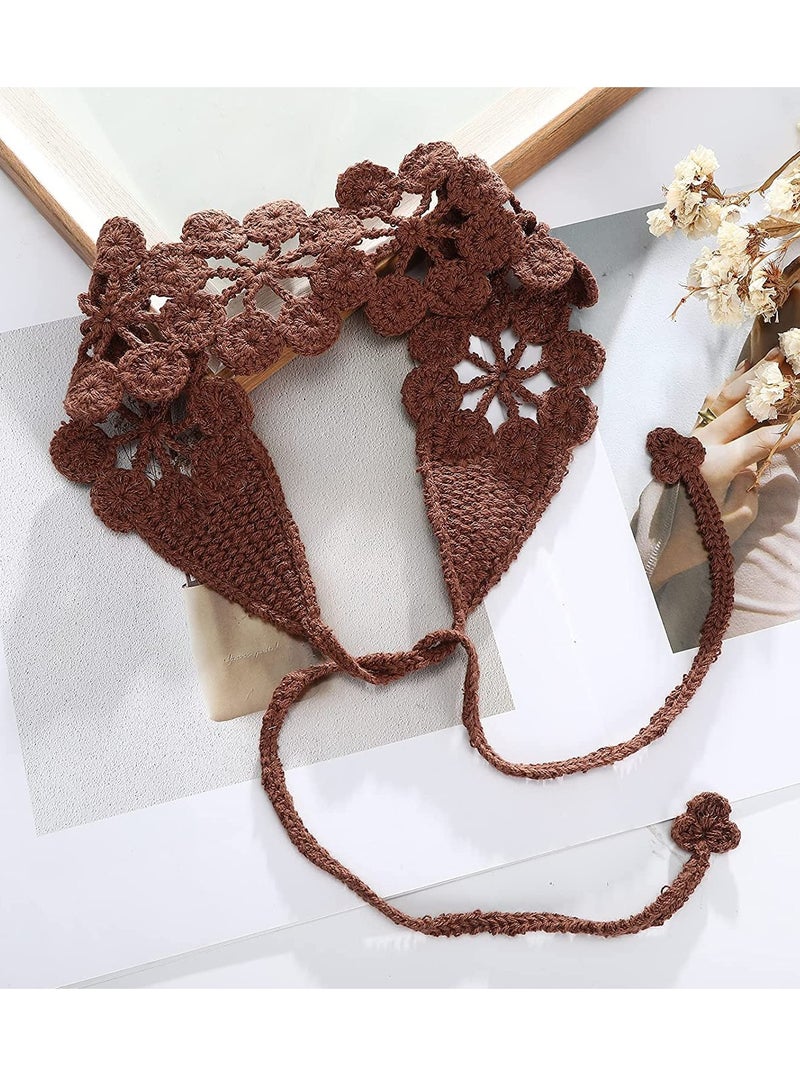 Barakah Crochet Headband Women Floral Hairband - 3PCS Daisy Floral Elastic Handmade Crochet Head Wrap Bohemian knit Headband for Women and Girls(Dark coffee + Pink + Turmeric) - Image 4