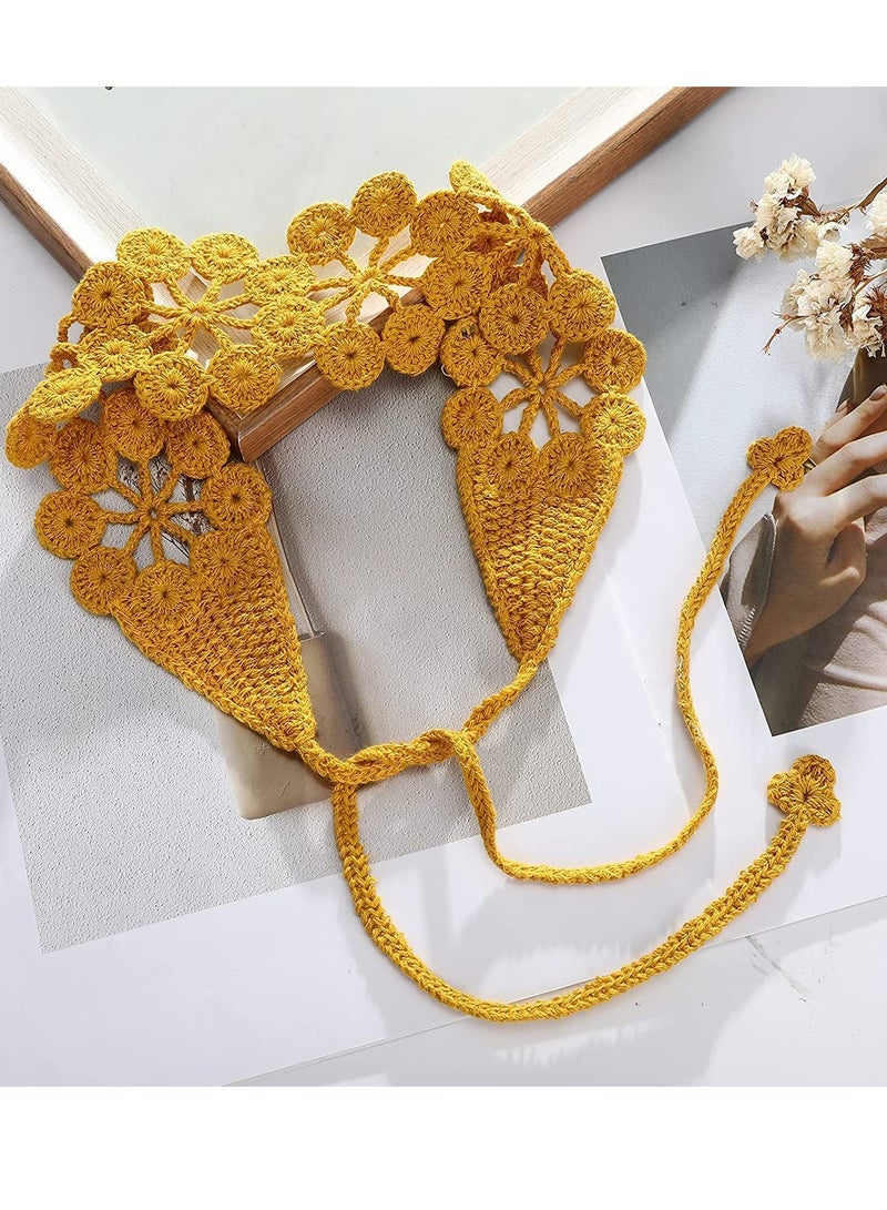 Barakah Crochet Headband Women Floral Hairband - 3PCS Daisy Floral Elastic Handmade Crochet Head Wrap Bohemian knit Headband for Women and Girls(Dark coffee + Pink + Turmeric) - Image 3