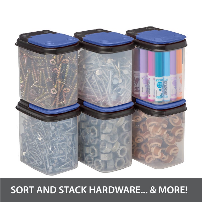 Buddeez Multi-Purpose Hardware Storage Bins Bits and Bolts Small Storage Containers, Hardware Organizers, Clear Containers With Blue Stackable Lids, Bolt and Screw Organizer (1 Quart - 8 Pack) - Image 5
