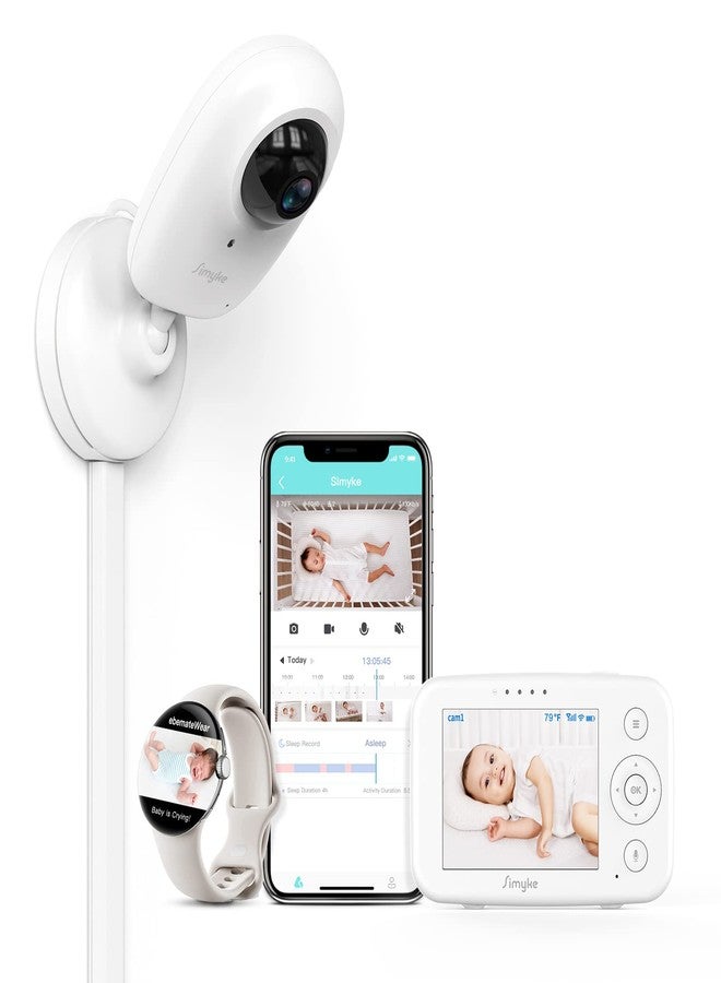 Simyke Video Baby Monitor with App and Screen 1080P Camera, Cry Detection, Lullabies, Two Way Talk, Night Vision, Face Detection, Wall Mount, Connect Smart Watch, Temperature Monitoring, Gift for Baby - Image 1