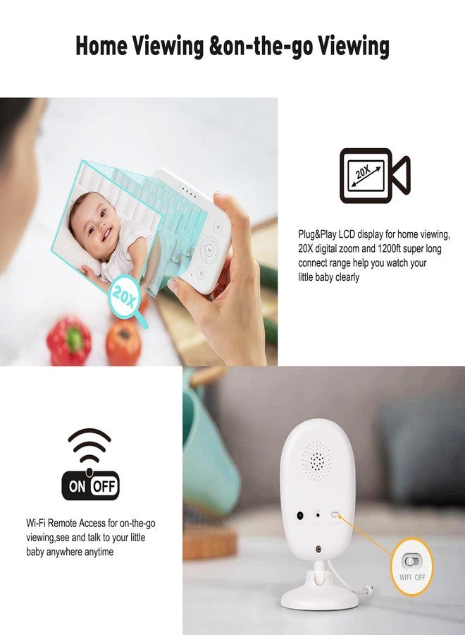 Simyke Video Baby Monitor with App and Screen 1080P Camera, Cry Detection, Lullabies, Two Way Talk, Night Vision, Face Detection, Wall Mount, Connect Smart Watch, Temperature Monitoring, Gift for Baby - Image 3