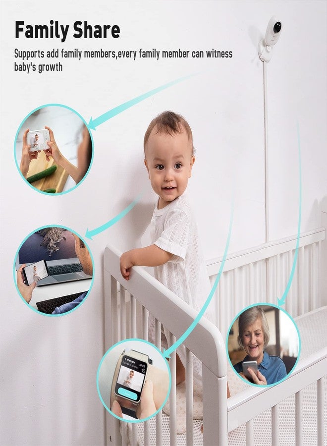 Simyke Video Baby Monitor with App and Screen 1080P Camera, Cry Detection, Lullabies, Two Way Talk, Night Vision, Face Detection, Wall Mount, Connect Smart Watch, Temperature Monitoring, Gift for Baby - Image 5