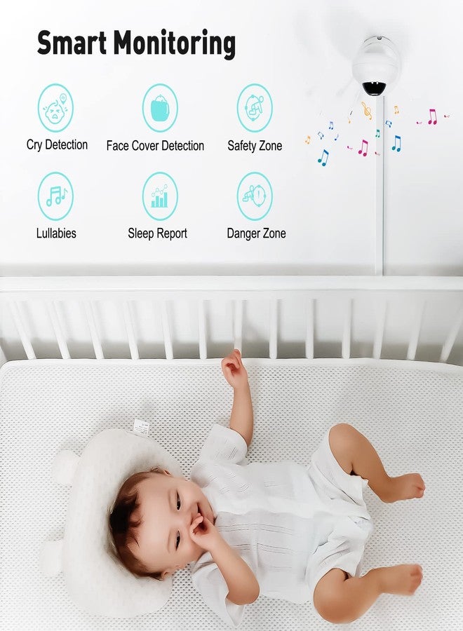Simyke Video Baby Monitor with App and Screen 1080P Camera, Cry Detection, Lullabies, Two Way Talk, Night Vision, Face Detection, Wall Mount, Connect Smart Watch, Temperature Monitoring, Gift for Baby - Image 4