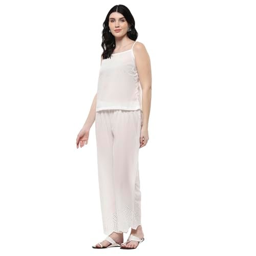 BIBA Women Off-White Cotton Schiffli Straight Kurta Set_32 - Image 2
