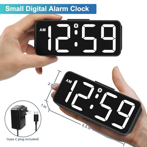 Peakeep Small Digital Alarm Clock Plug in for Bedrooms Bedside, Tiny Electric Clock Large Big Numbers Display Battery Backup for Desk Table, 6 Dimmers, 5 Adjustable Alarm Volume (White) - Image 2
