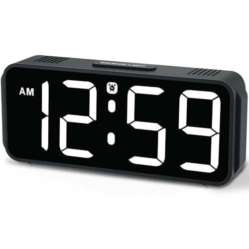 Peakeep Small Digital Alarm Clock Plug in for Bedrooms Bedside, Tiny Electric Clock Large Big Numbers Display Battery Backup for Desk Table, 6 Dimmers, 5 Adjustable Alarm Volume (White) - Image 1