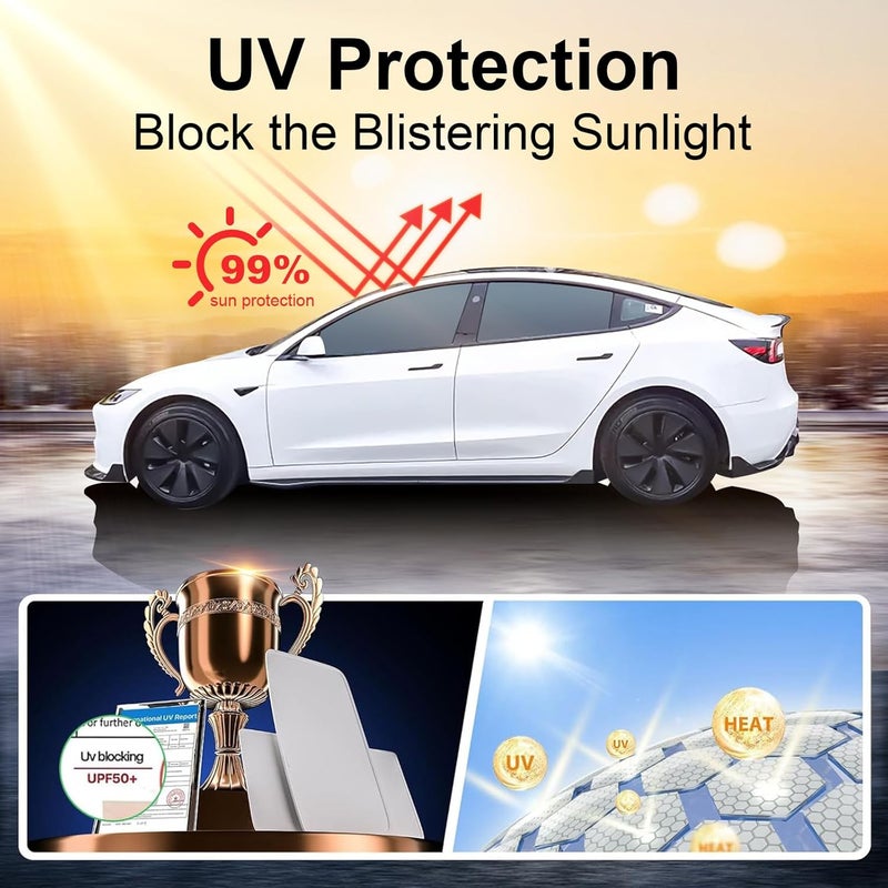CHIYLE Glass Roof Sunshade for Tesla Model 3 2023-2021 Insulation UV Rays Protection Sun Shade for Tesla Model 3 Accessories 2023-2021(Beige) - Image 2