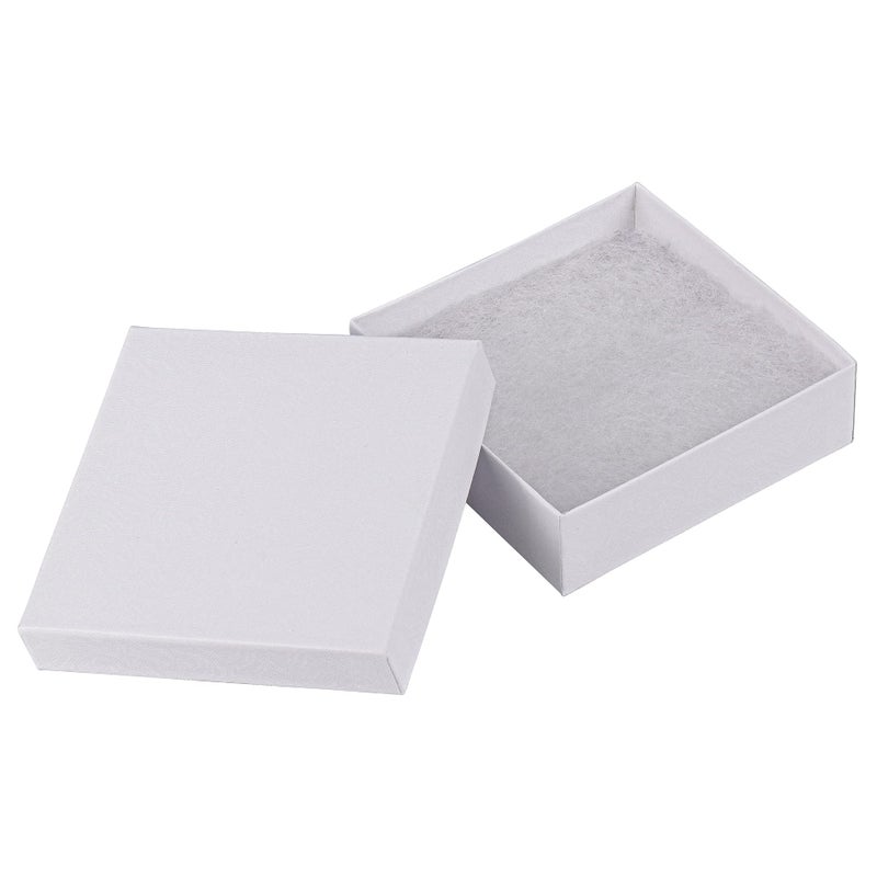 Cardboard Jewelry Boxes 10 Pack  35x35x1 Bulk Cotton Filled Small Gift Boxes with Lids for Jewelry Packaging White