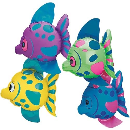 Fun Express Mini Inflatable Fish Pool Toys Set of 12 Colorful Ocean Animals for Under The Sea Party Decorations Beach Party Favors Swimming Pool Games for Kids Summer Water Play - Image 1