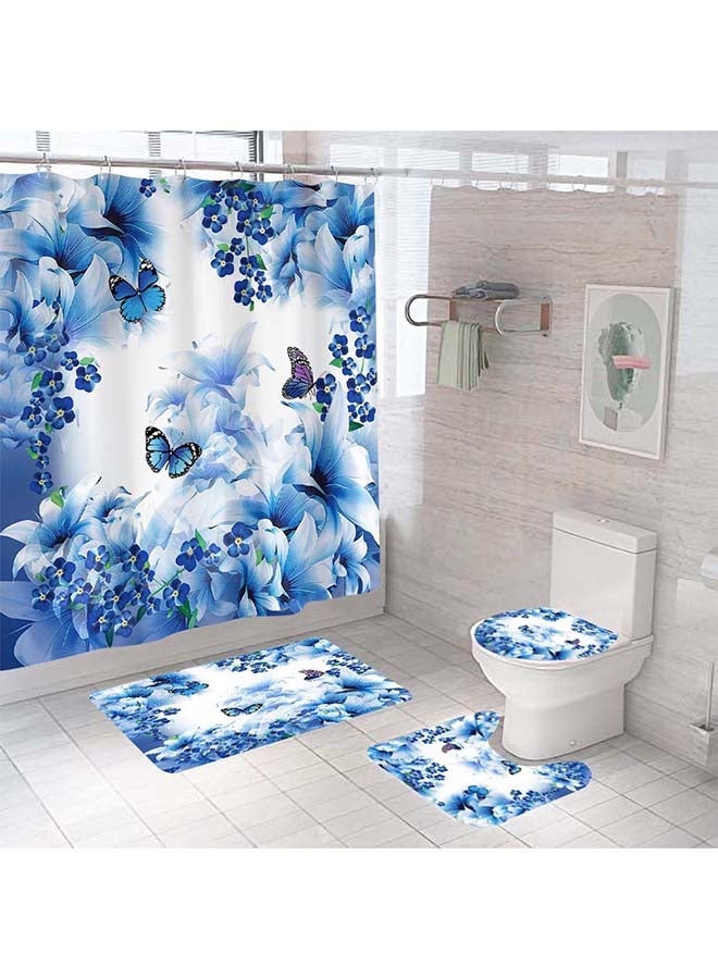 Sharpdo 4-Piece Digital Print Shower Curtain And Floor Mat Set Multicolour 180x180cm - Image 1
