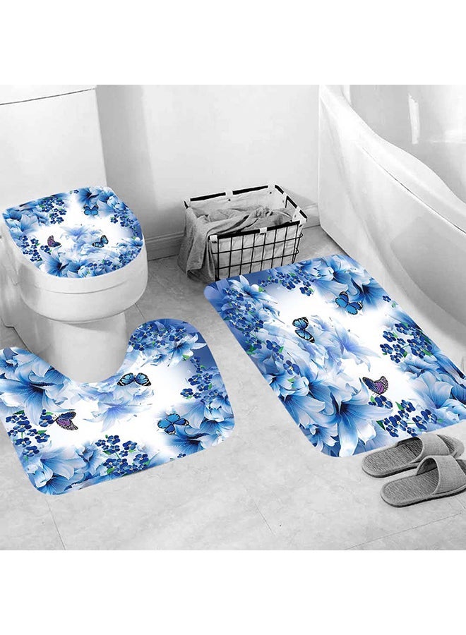 Sharpdo 4-Piece Digital Print Shower Curtain And Floor Mat Set Multicolour 180x180cm - Image 2