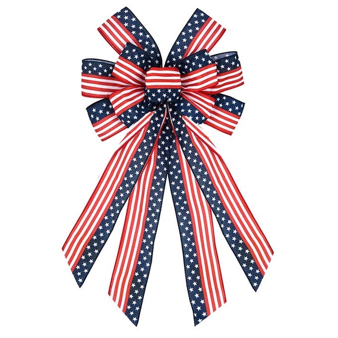 LARGE PATRIOTIC WREATH BOWS PATRIOTIC STAR AND STRIPE AMERICA FLAG BOW FOR FRONT DOOR VETERANS DAY AMERICAN FLAG WREATH BOW FOR INDOOR OUTDOOR LABOR DAY CHRISTMAS PARTY DOOR WALL DECORATION