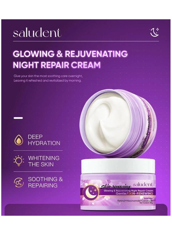 Saludent Skin Renewing Sakura Glowing & Rejuvenating Night Repair Cream 50g | Overnight Radiance & Skin Renewal Care - Image 2
