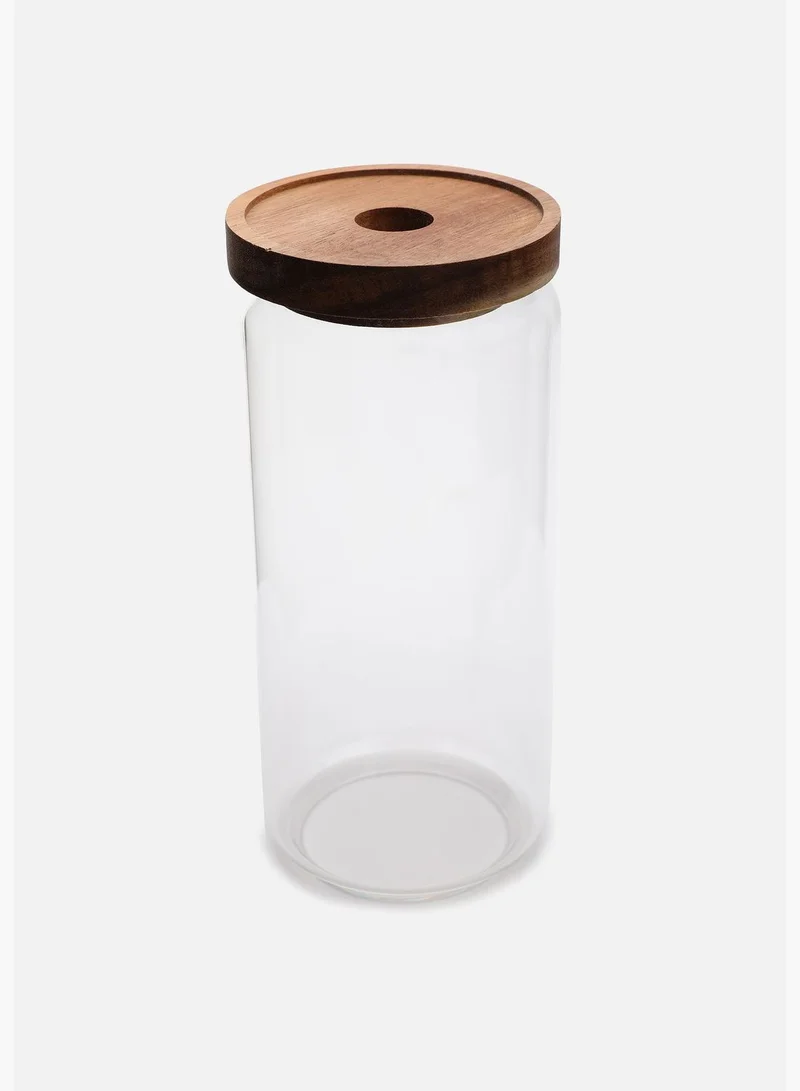 Bonhomie 3 Peice Clear Solid Glass Storage Jars With Wooden Lid For Home And Pantry
