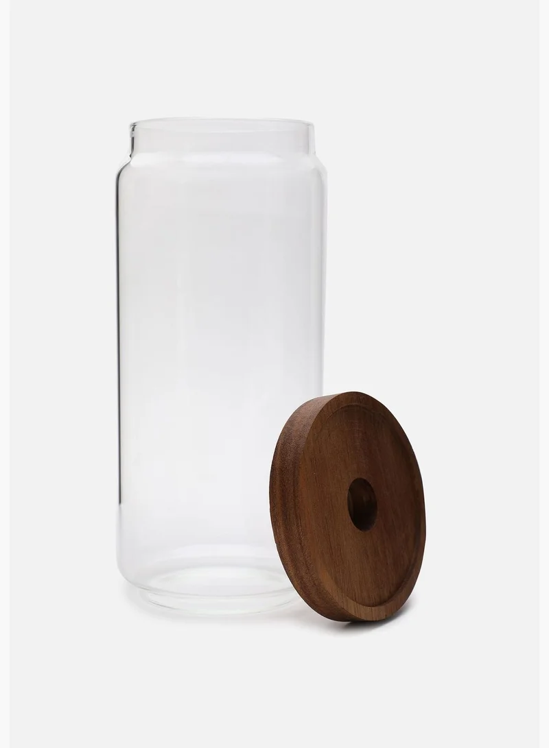 Bonhomie 3 Peice Clear Solid Glass Storage Jars With Wooden Lid For Home And Pantry