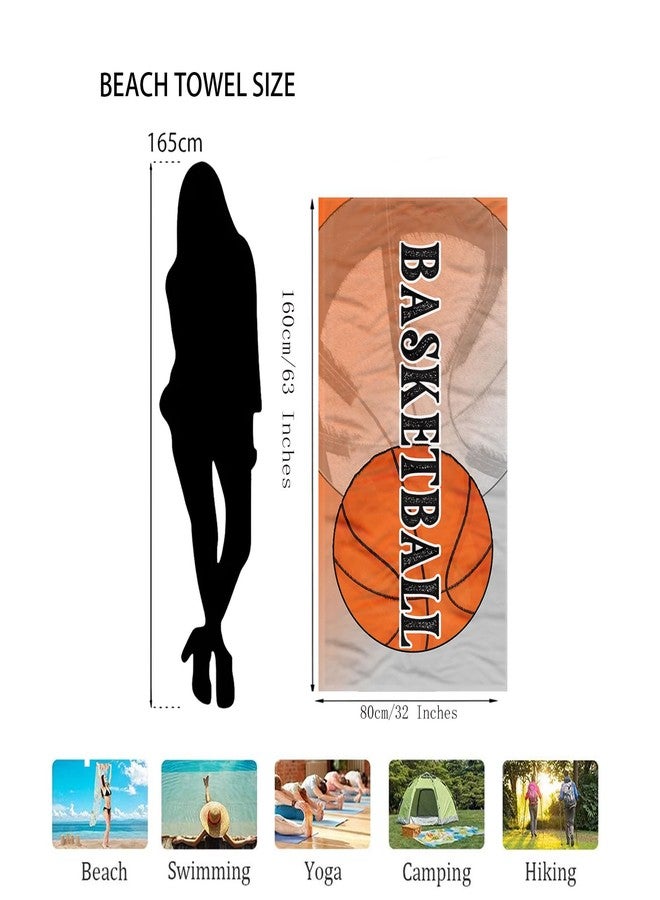 Irisbell Cotton Oversized Beach Towel 63 x 32 inch Absorbent Soft Pool Towel,Quick Dry Sand Free Camping Travel Bath Towels Beach Essential Gift Yoga Gym Swim Towels (Basketball) - Image 2