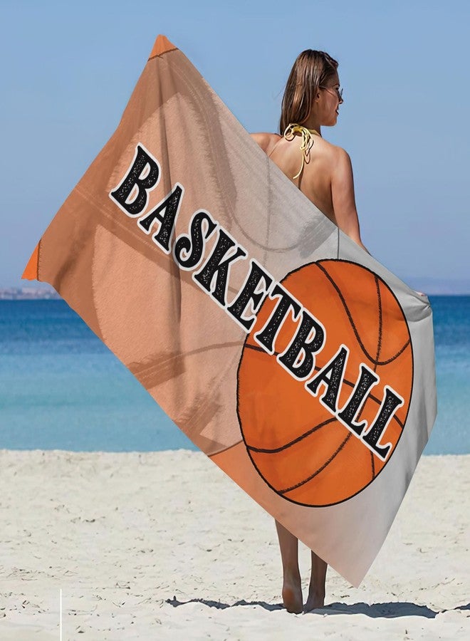 Irisbell Cotton Oversized Beach Towel 63 x 32 inch Absorbent Soft Pool Towel,Quick Dry Sand Free Camping Travel Bath Towels Beach Essential Gift Yoga Gym Swim Towels (Basketball) - Image 3