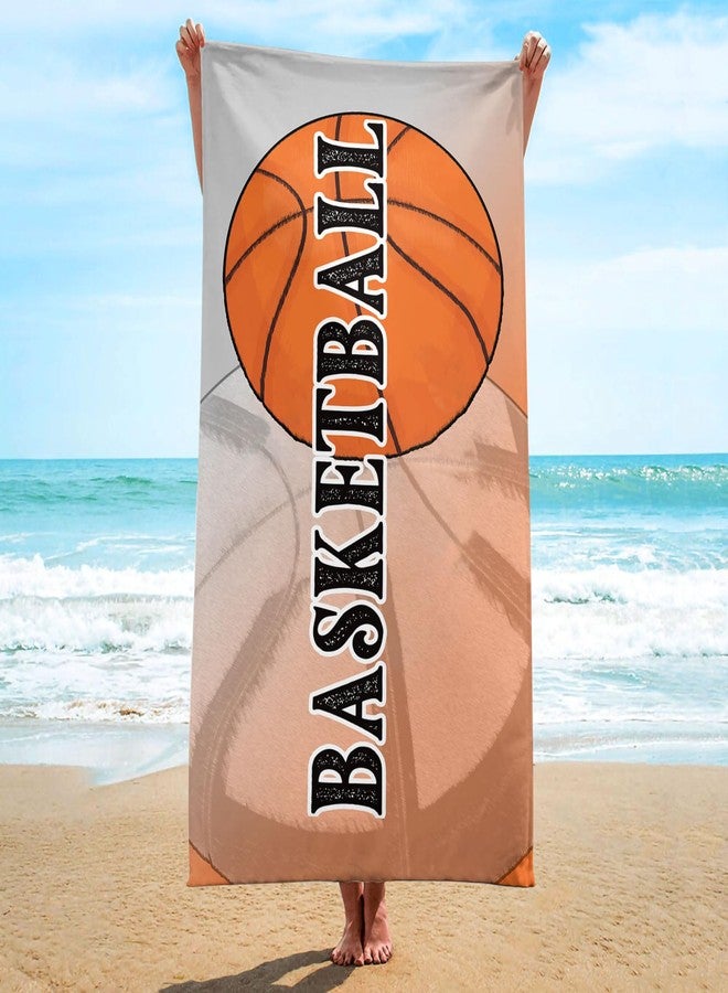 Irisbell Cotton Oversized Beach Towel 63 x 32 inch Absorbent Soft Pool Towel,Quick Dry Sand Free Camping Travel Bath Towels Beach Essential Gift Yoga Gym Swim Towels (Basketball) - Image 1